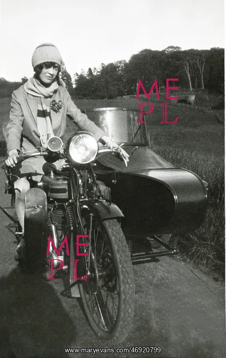 : Lady on a 1921 Triumph SD motorcycle & sidecar : Lady on a 1921 Triumph SD motorcycle & sidecar