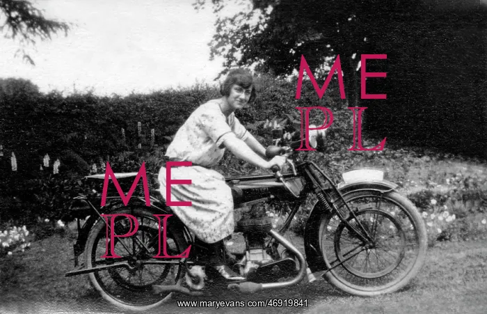 : Lady on a 1922 Ariel motorcycle : Lady on a 1922 Ariel motorcycle