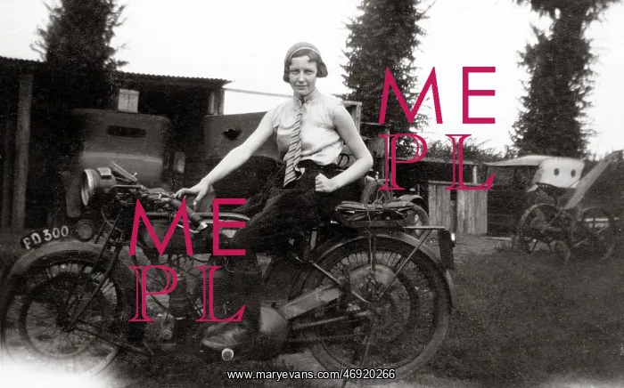 : Lady on a 1922 BSA motorcycle : Lady on a 1922 BSA motorcycle