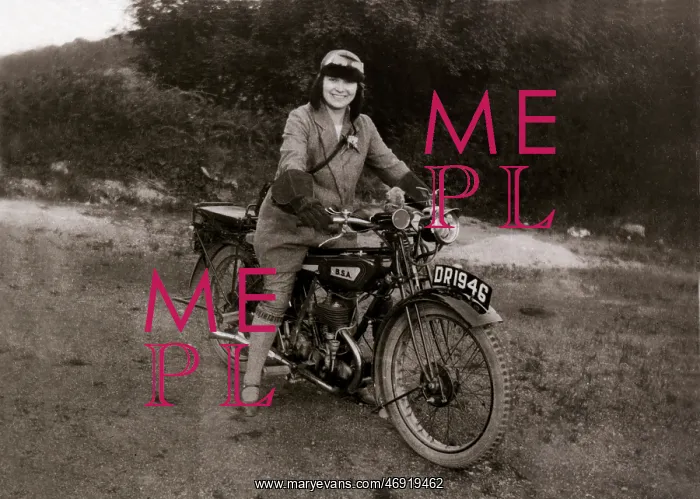 : Lady on a 1928 / 9 BSA motorcycle : Lady on a 1928 / 9 BSA motorcycle