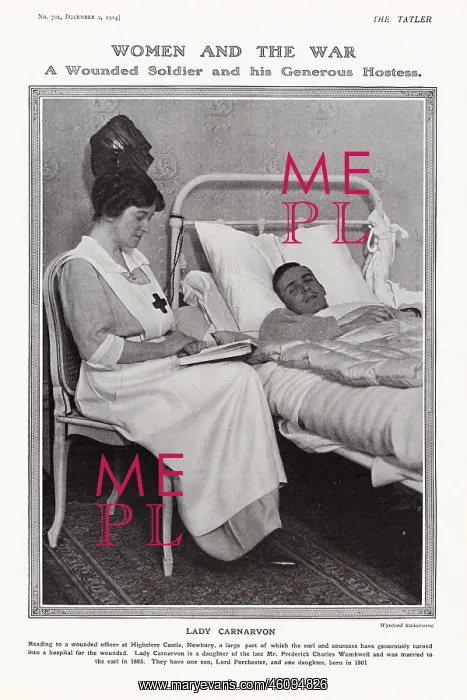: Lady Carnarvon & wounded soldier, WW1 : Lady Carnarvon & wounded soldier, WW1