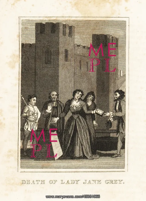 : Lady Jane Grey before her beheading, Tower Green, 1554 : Lady Jane Grey before her beheading, Tower Green, 1554