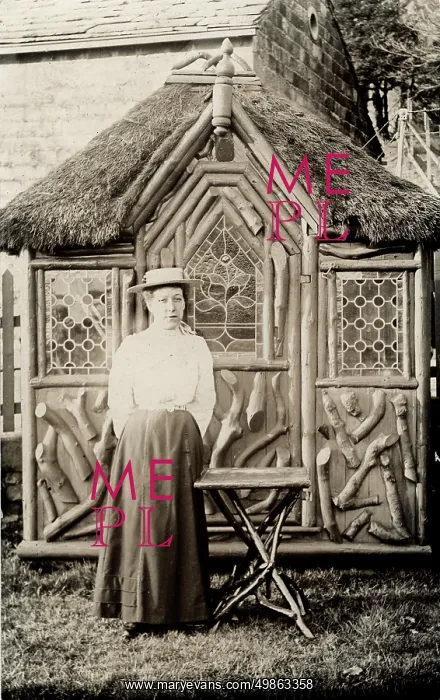 : Lady outside a rustic summer house : Lady outside a rustic summer house