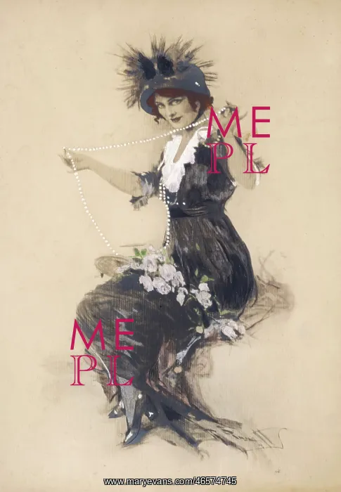 : Lady playing with a long string of pearls : Lady playing with a long string of pearls