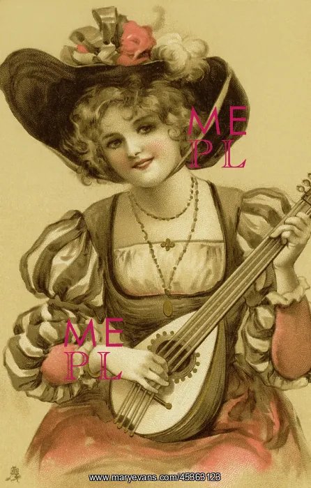 : Lady playing a lute : Lady playing a lute