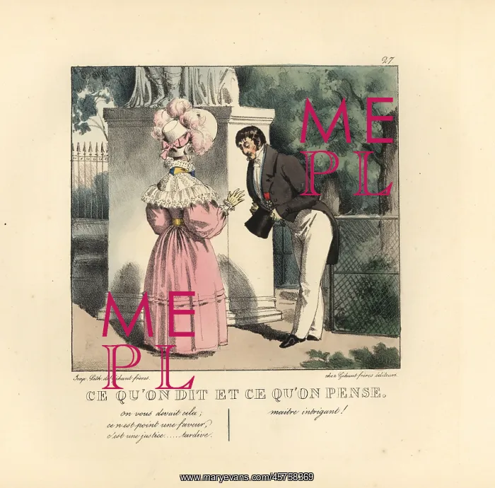 : Lady receiving a rose from a gentleman in : Lady receiving a rose from a gentleman in
