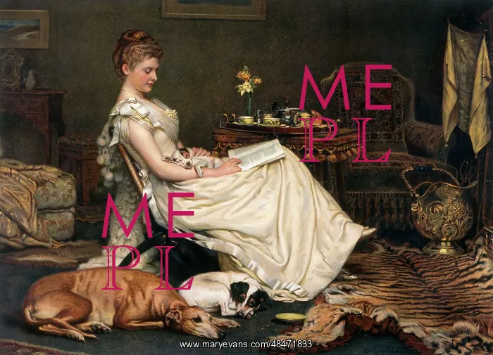  : A lady relaxing with her dogs