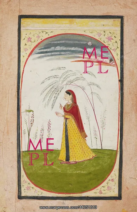 : Lady standing in a sparse landscape, holding a flower : Lady standing in a sparse landscape, holding a flower