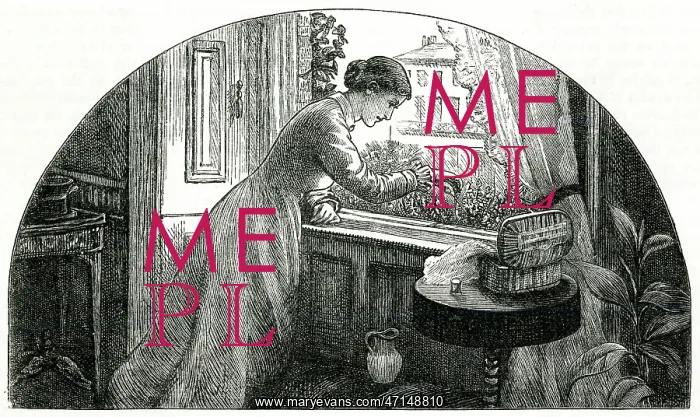 : Lady tending her window box 1878 : Lady tending her window box 1878