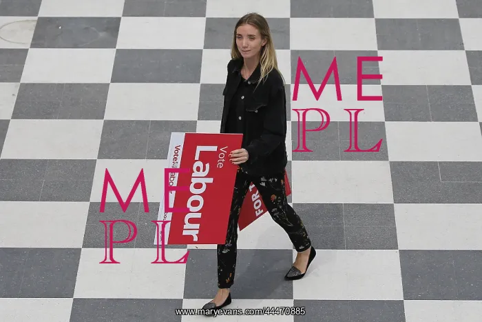: Lady With Vote Labour Banners : Lady With Vote Labour Banners
