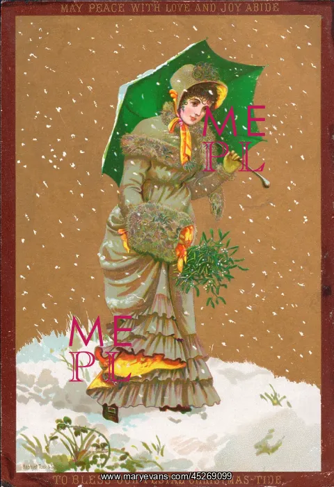 : Lady walking through the snow on a Christmas card : Lady walking through the snow on a Christmas card