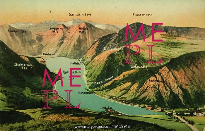 : Lake Hallstatt - birds-eye view. 1907. Photochrom based? : Lake Hallstatt - birds-eye view. 1907. Photochrom based?
