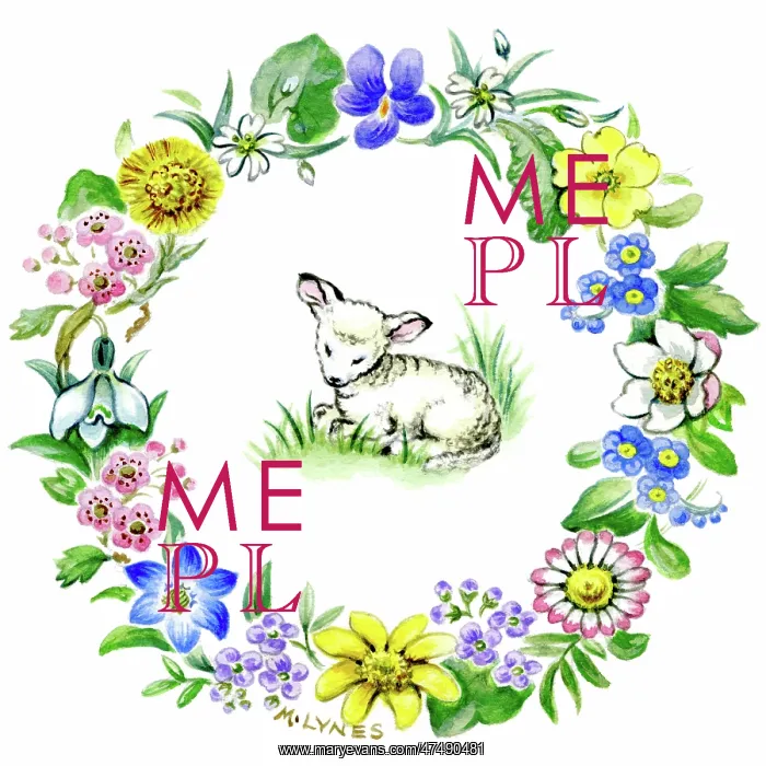 : Lamb in a wreath of spring flowers : Lamb in a wreath of spring flowers