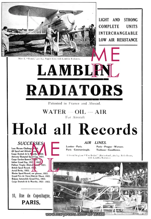 : Lamblin Aircraft Radiators 1922 Advert : Lamblin Aircraft Radiators 1922 Advert
