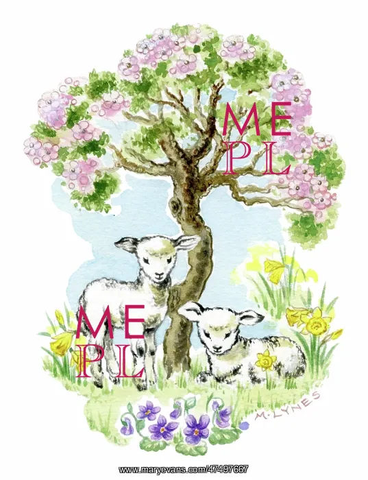  : Two Lambs under a May tree