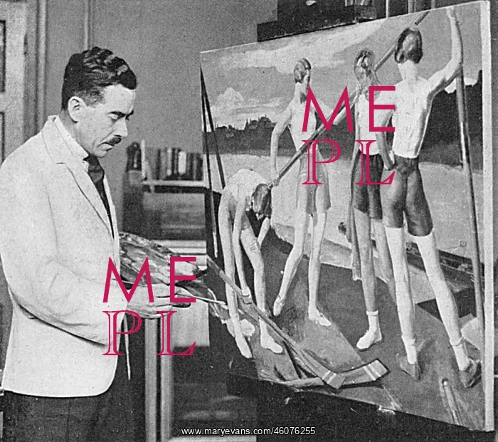 : Lancelot Glasson at work on his painting The Four : Lancelot Glasson at work on his painting The Four