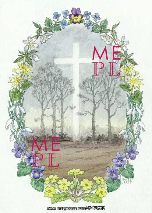 : Landscape with Cross and trees within a wreath : Landscape with Cross and trees within a wreath