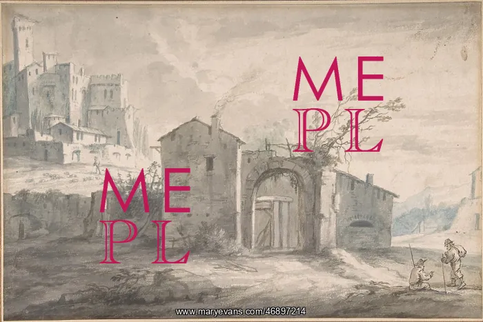 : A landscape with a farm house and two figures : A landscape with a farm house and two figures