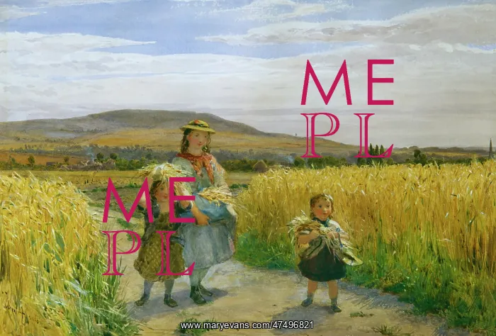 : A landscape with fields and three children : A landscape with fields and three children