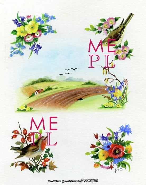 : Landscape with flowers and birds : Landscape with flowers and birds