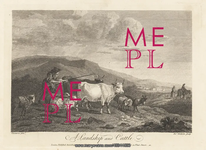 : Landscape of a herder with crook, with cows, goats : Landscape of a herder with crook, with cows, goats