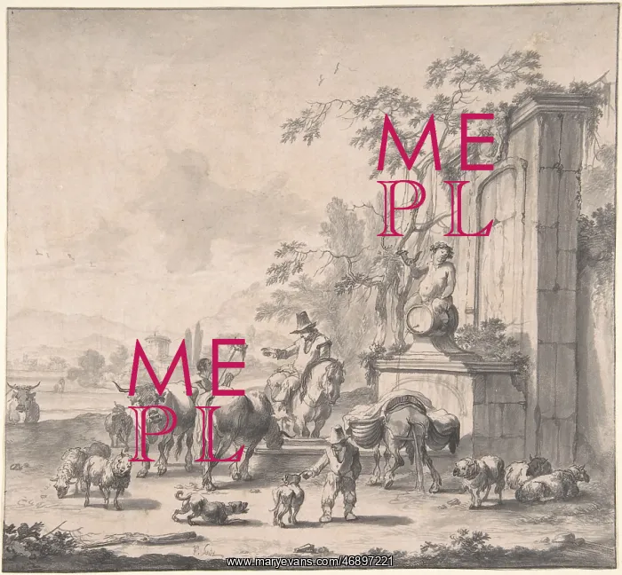 : Landscape with Herdsmen, Sheep and Cows Around : Landscape with Herdsmen, Sheep and Cows Around