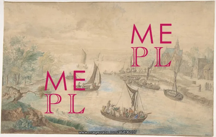: Landscape with River in the Center, with Ferryboat : Landscape with River in the Center, with Ferryboat