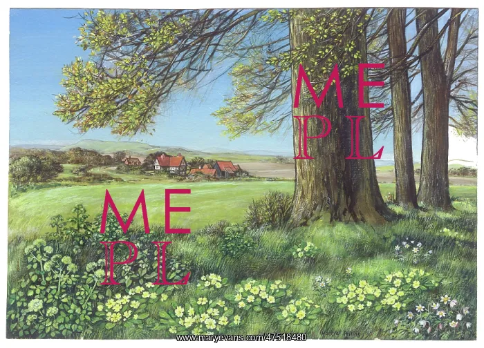 : Landscape with wild flowers, trees and farm : Landscape with wild flowers, trees and farm