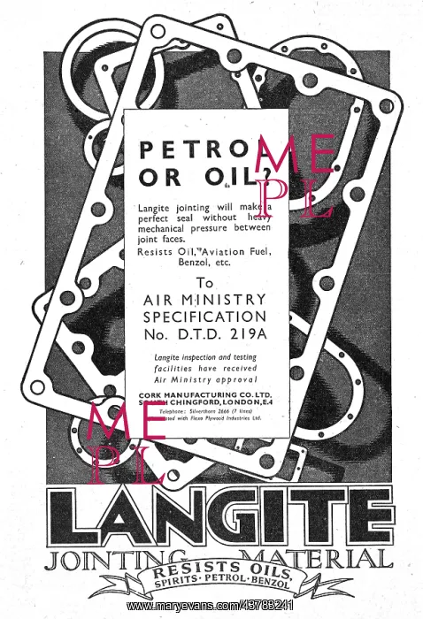 : Langite Jointing Material & Gaskets - 1942 Advert : Langite Jointing Material & Gaskets - 1942 Advert