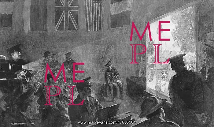  : A lantern lecture for soldiers in a YMCA hut, WW1