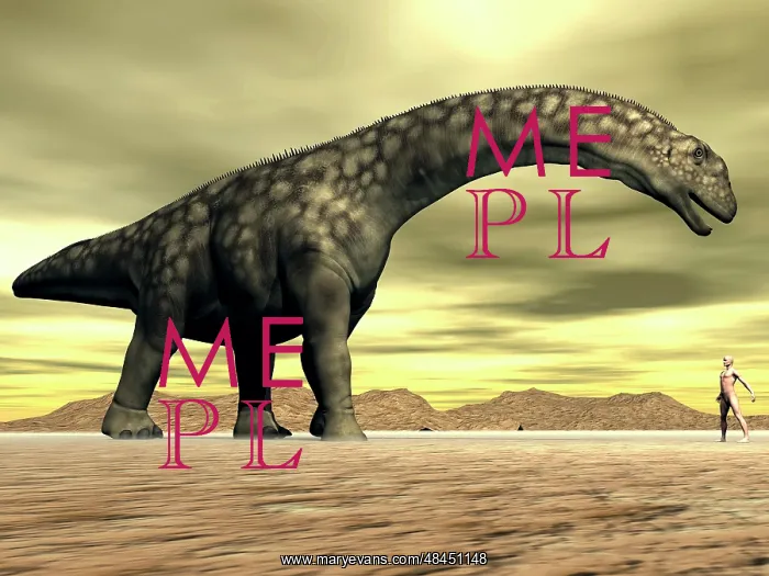 : Large Argentinosaurus dinosaur face to face with a human : Large Argentinosaurus dinosaur face to face with a human