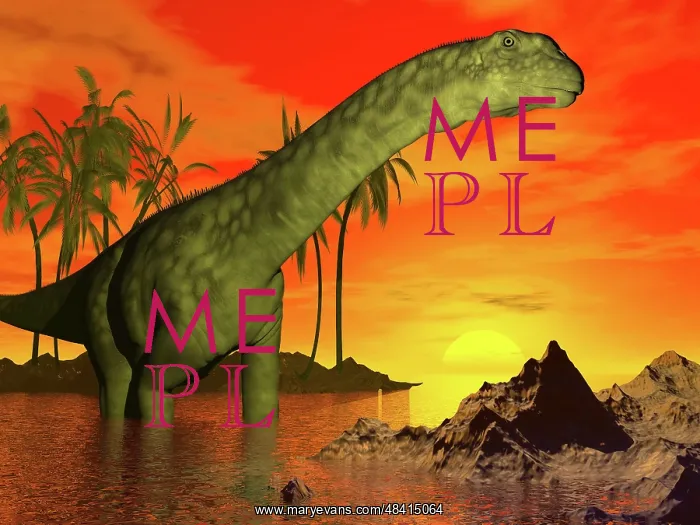 : Large Argentinosaurus dinosaur in water at sunset : Large Argentinosaurus dinosaur in water at sunset