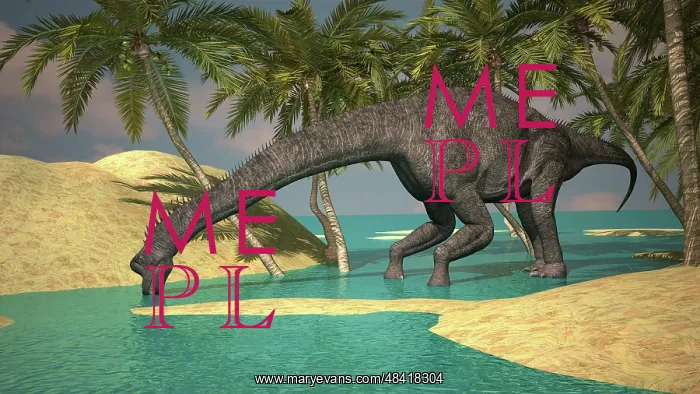 : Large Brachiosaurus drinking water from a stream : Large Brachiosaurus drinking water from a stream
