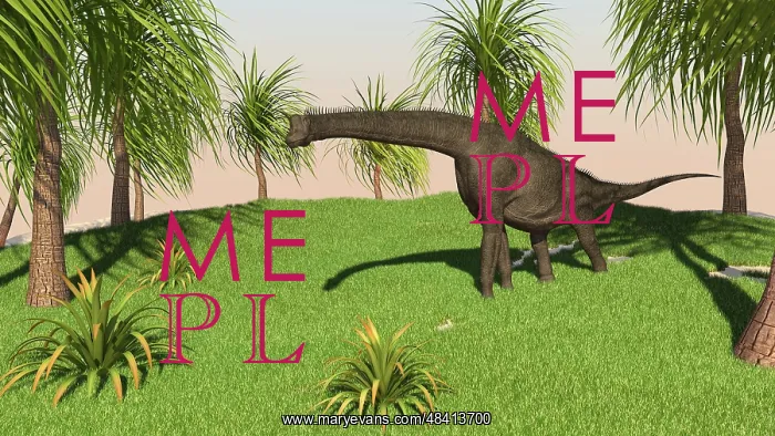 : Large Brachiosaurus grazing in a grassy field : Large Brachiosaurus grazing in a grassy field