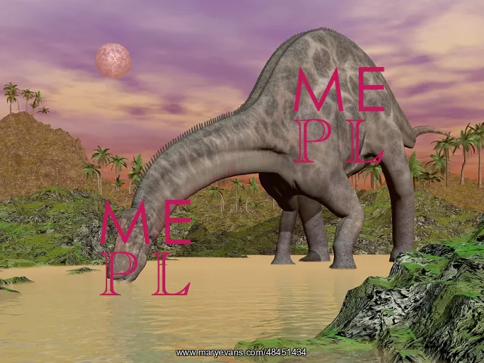: Large Dicraeosaurus dinosaur drinking water : Large Dicraeosaurus dinosaur drinking water