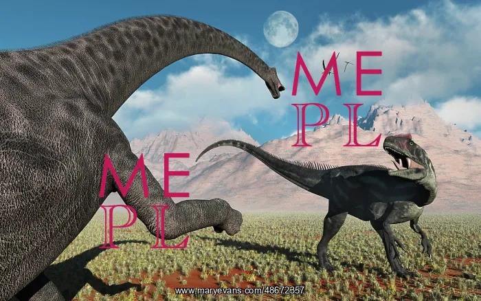 : A large Diplodocus dinosaur confronting a, Allosaurus : A large Diplodocus dinosaur confronting a, Allosaurus