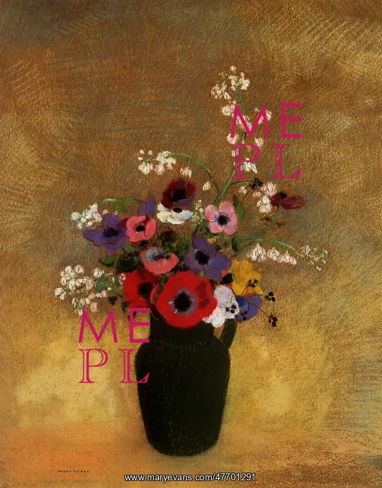 : Large Green Vase with Mixed Flowers, by Odilon Redon : Large Green Vase with Mixed Flowers, by Odilon Redon