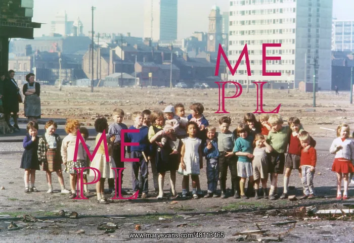 : Large group of children on waste ground : Large group of children on waste ground