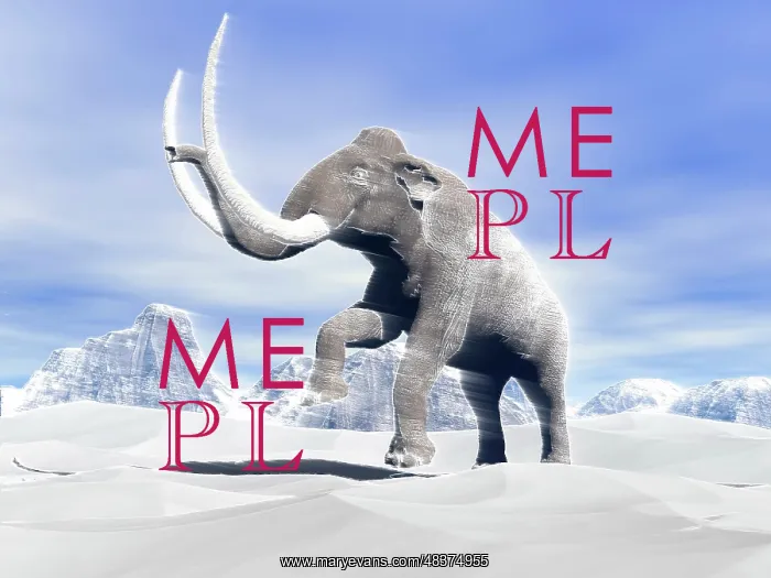 : Large mammoth walking slowly on the snowy mountain against ? : Large mammoth walking slowly on the snowy mountain against ?