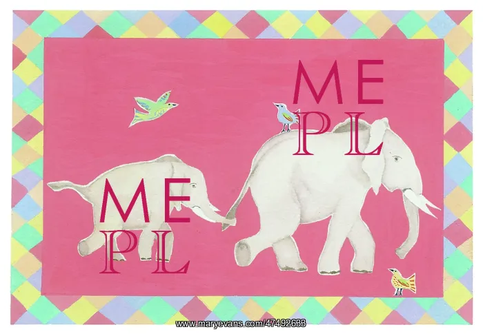 : Large and small Elephant with Birds : Large and small Elephant with Birds