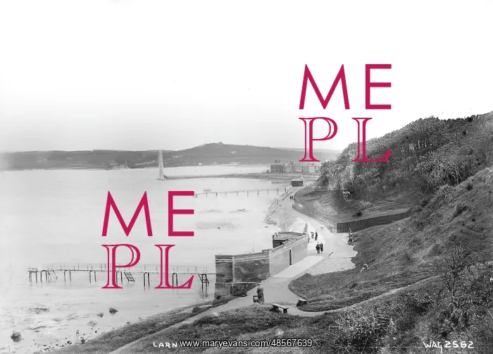 : Larne - an elevated view looking down on the coastal walk with the bathing piers : Larne - an elevated view looking down on the coastal walk with the bathing piers