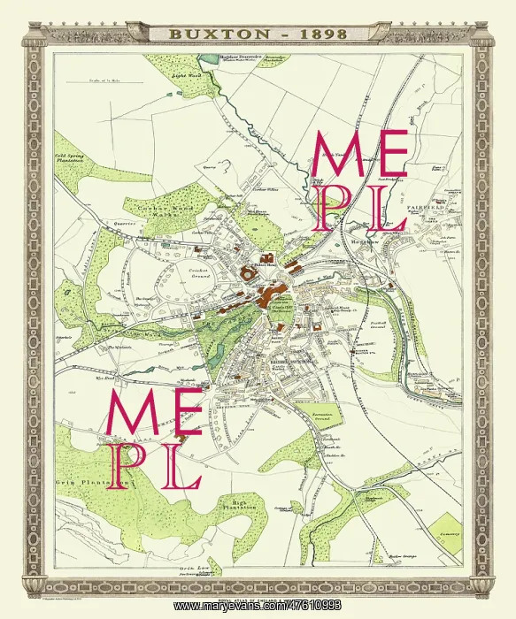 : Late 19th Century map of Buxton, England : Late 19th Century map of Buxton, England
