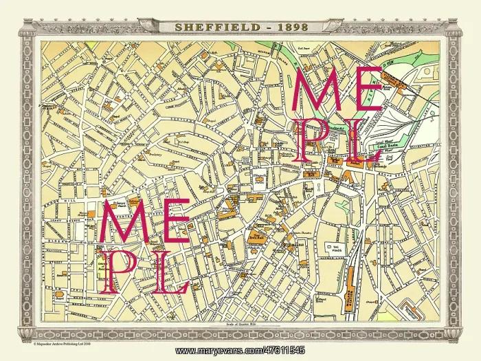 : Late 19th Century map of Sheffield, England : Late 19th Century map of Sheffield, England