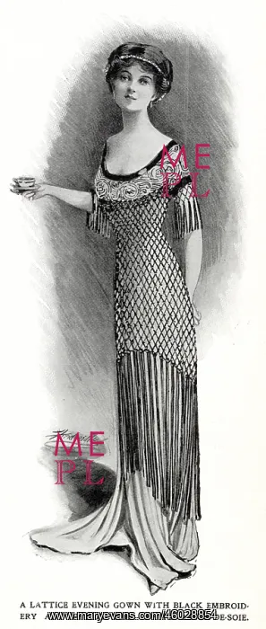 : Lattice fishtail evening gown 1910 : Lattice fishtail evening gown 1910