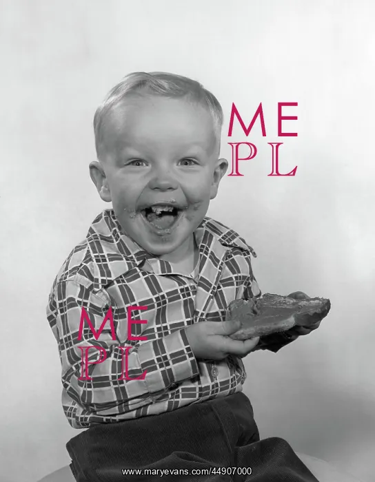 : Laughing boy wearing a plaid shirt with jam on : Laughing boy wearing a plaid shirt with jam on