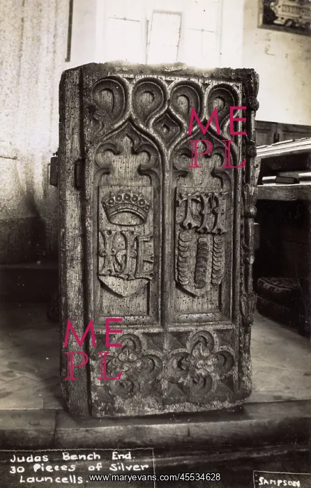 : Launcells, Cornwall - Judas Bench End - 30 Pieces of silver : Launcells, Cornwall - Judas Bench End - 30 Pieces of silver