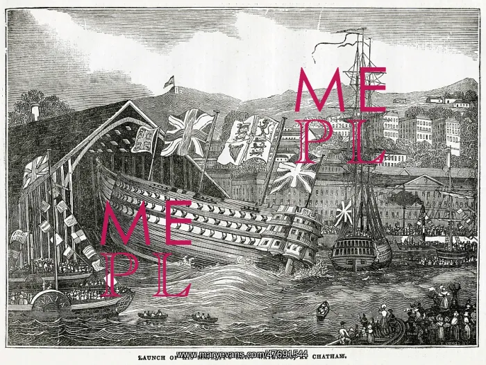 : Launch of HMS Waterloo at Chatham 1833 : Launch of HMS Waterloo at Chatham 1833