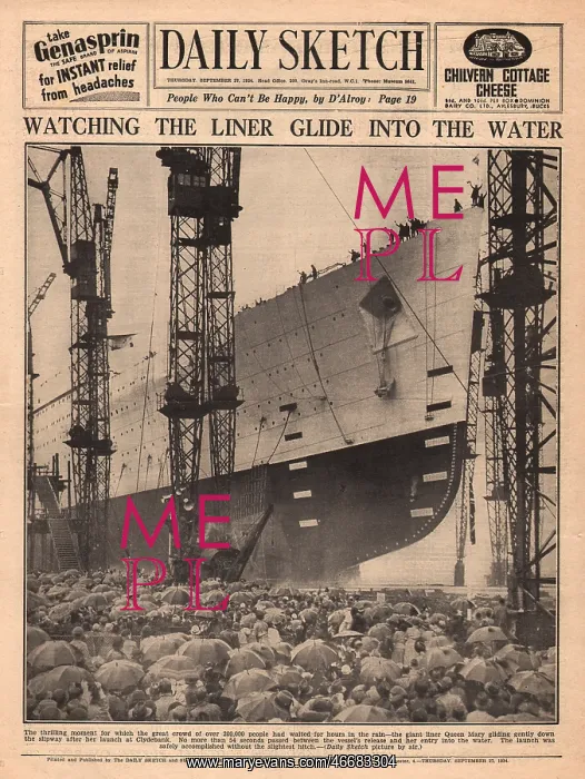 : Launch of Queen Mary on River Clyde : Launch of Queen Mary on River Clyde