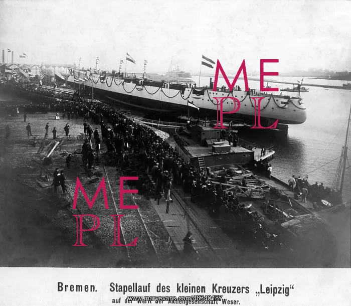 : Launch of the small cruiser SMS Leipzig, 1905 : Launch of the small cruiser SMS Leipzig, 1905
