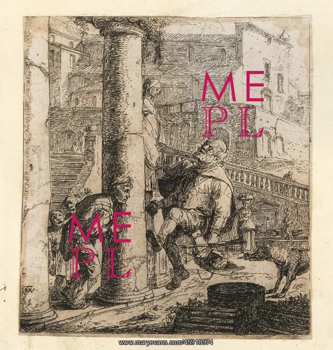 : Lazarillo de Tormes and the blind man bumping into a pillar : Lazarillo de Tormes and the blind man bumping into a pillar